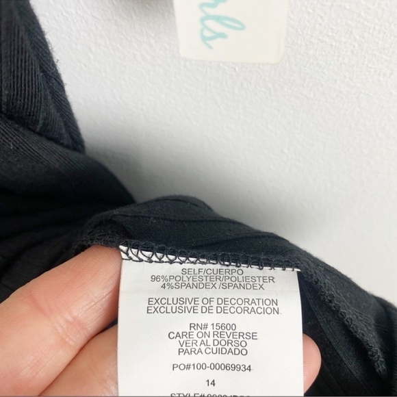 My Michelle Girls Black Ribbed Leopard Print Short Puff Sleeve Dress Sz 14 NEW - Picture 8 of 9